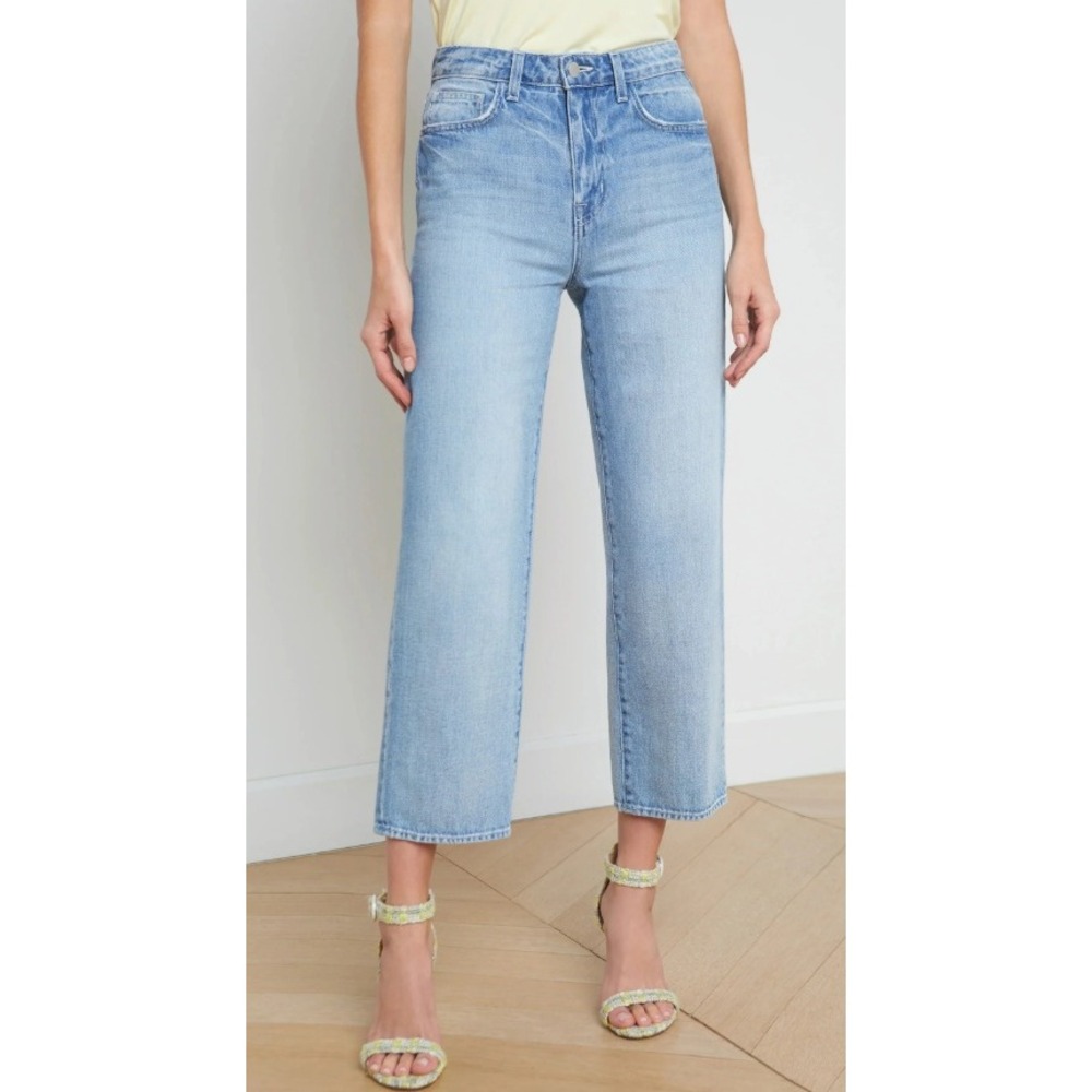 L'AGENCE June Ultra High Rise Cropped Jeans in Palisade Light Wash Women Size 24